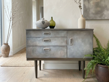 Load image into Gallery viewer, Mid Century Hand Painted Cabinet | Vintage Sideboard | Earthy Tones Bronze Finish | Retro Furniture
