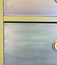Load image into Gallery viewer, Vintage Mahogany Chest of Drawers, Hand Painted Green and Blue, Unique Statement Furniture, Colourful Upcycled Storage
