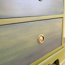 Load image into Gallery viewer, Vintage Mahogany Chest of Drawers, Hand Painted Green and Blue, Unique Statement Furniture, Colourful Upcycled Storage
