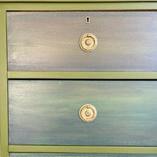 Load image into Gallery viewer, Vintage Mahogany Chest of Drawers, Hand Painted Green and Blue, Unique Statement Furniture, Colourful Upcycled Storage
