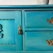 Load image into Gallery viewer, Vintage cabinet, small sideboard, painted turquoise blends
