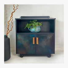 Load image into Gallery viewer, Vintage oak cabinet, black and metallic blends
