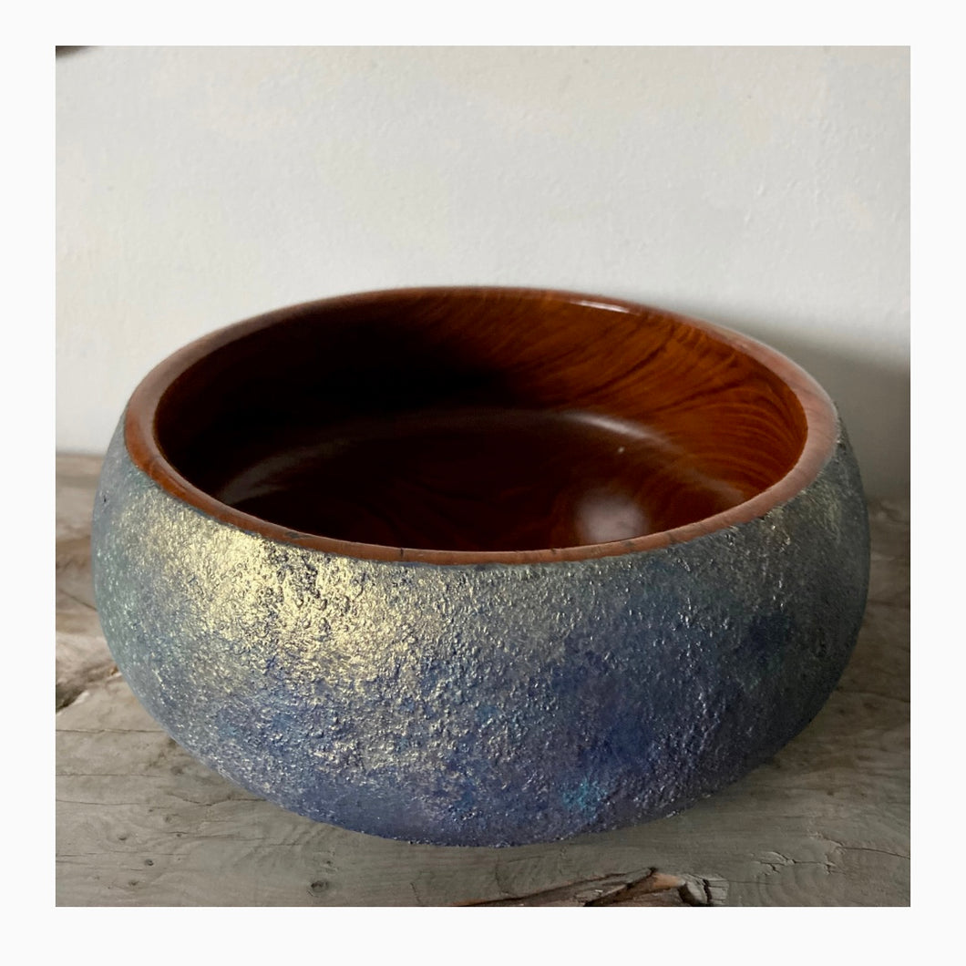 wooden serving bowl, hand painted, texture, metallic blends