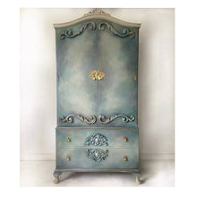 Load image into Gallery viewer, ornate vintage wardrobe, painted blends, blue cream, bedroom furniture
