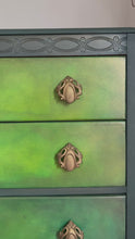 Load and play video in Gallery viewer, Vintage Lebus chest of drawers, hand painted green blends
