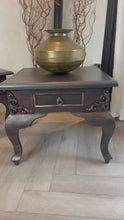 Load and play video in Gallery viewer, Vintage hand-painted side tables. Pair of french style bedside tables. Metallic finish
