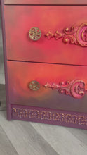 Load and play video in Gallery viewer, Vintage Stag Chest of Drawers Hand Painted Boho Blends, Orange &amp; Red
