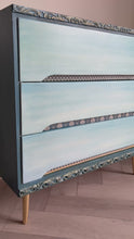Load and play video in Gallery viewer, Mid century chest of drawers, blue &amp; teal boho style
