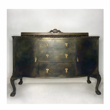 Load image into Gallery viewer, Vintage sideboard with ball &amp; claw feet. Black, bronze and green.
